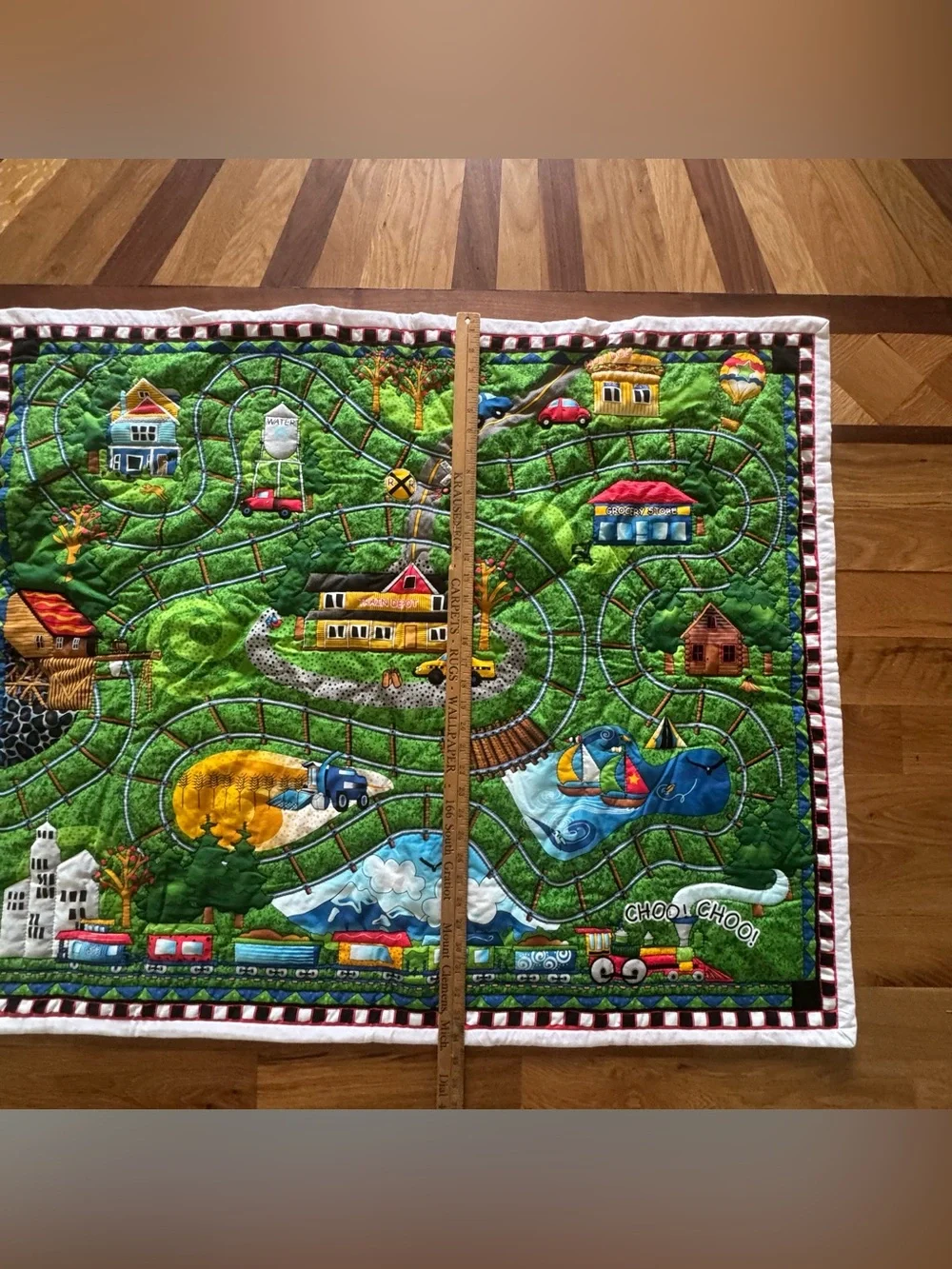 Handmade Train Railroad Play Mat Quilt 42x34 Kids Nursery Choo Choo